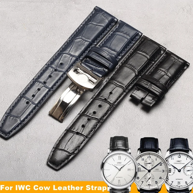 20mm 21mm 22mm Genuine Leather Watch Strap for IWC PILOT'S WATCHES PORTUGIESER PORTOFINO Series with Logo Watchband Accessories