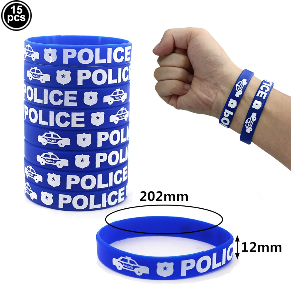 Police Party Favors Blue Silicone Bracelets Wristbands Plastic Party Hat Police Balloons Police Themed Birthday Party Decors