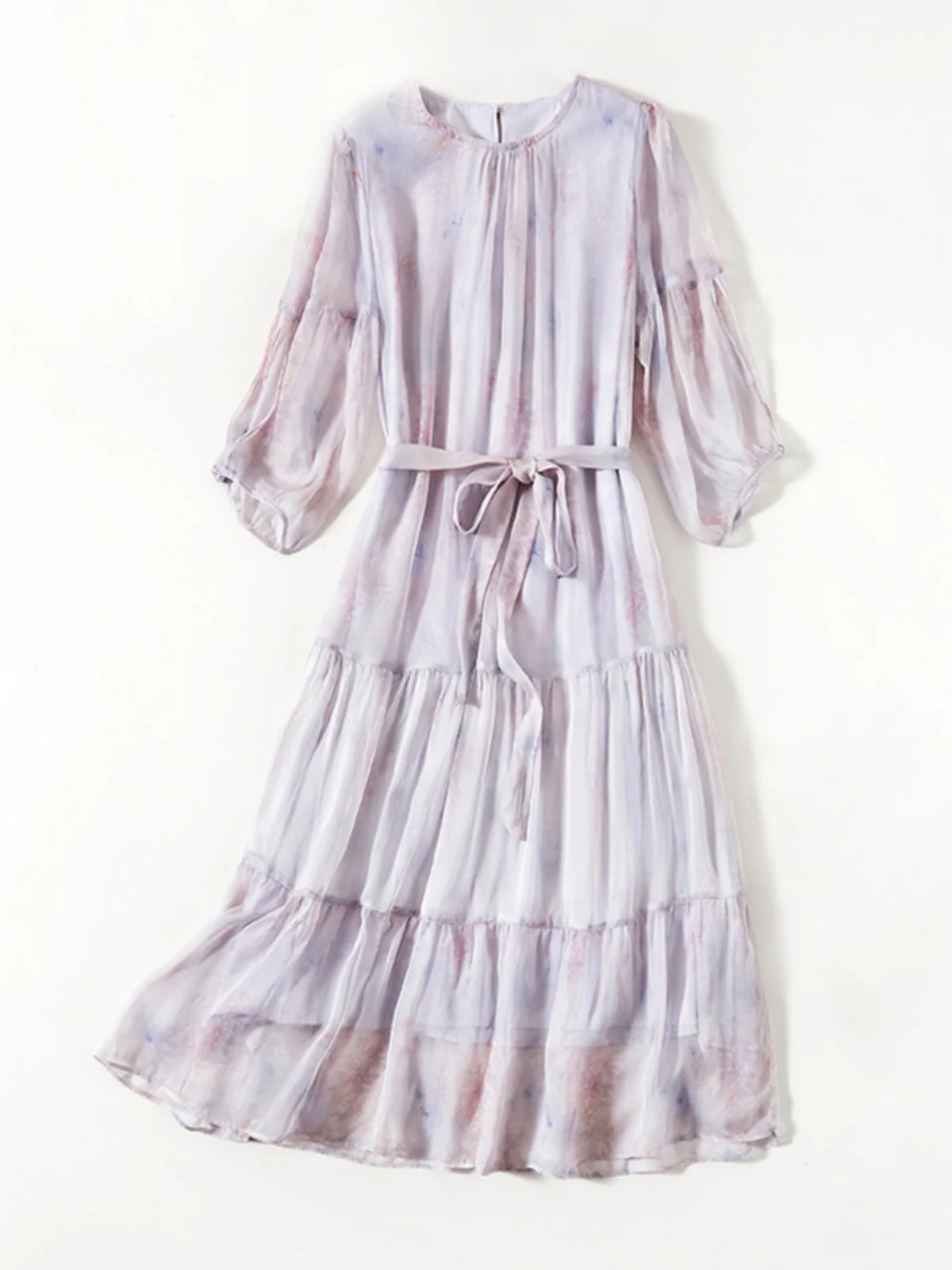 

Elegant Silk Dress Women's Summer New Lightweight Luxury Sweet Waist Cinching Print Real Silk Fairy Skirt Commute Style