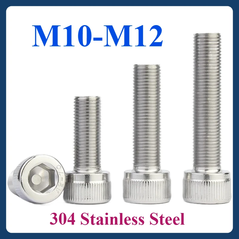 

1/2pcs M10 M12 Fine Thread Hex Hexagon Socket Head Cap Screws 304 Stainless Steel Allen Bolts Pitch