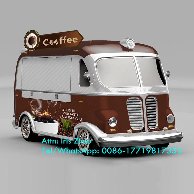 

Mini Vintage Electric Coffee Cart Bus Food truck, Mobile Coffee Vending Cart For Sale