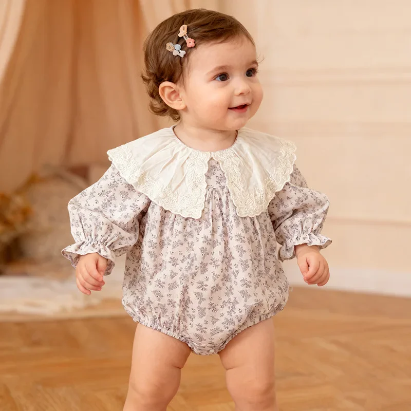 Girls Onesie 2026 Spring And Autumn New Childrens Clothing Girls Baby Fashion Garden Floral Onesie Casual Sweet And Lovely