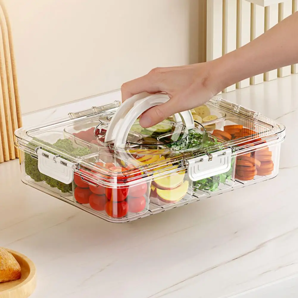 Airtight Seal Box Transparent Divided Serving Tray with Capacity Multiple Compartments for Snack Organization Sealed Food