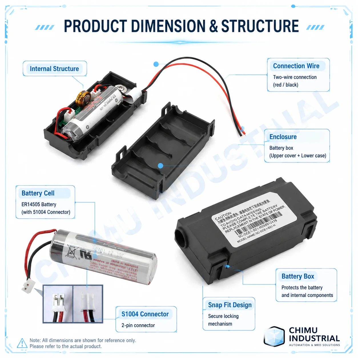 【CHIMU INDUSTRIAL】 for ASD-MDBT0100 Servo Absolute Encoder Battery Box with ER14505 Battery 2700mAh 3.6V