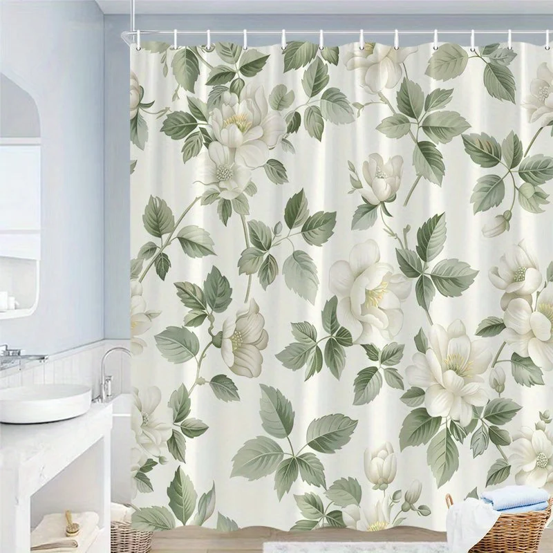 

1 шт., винтажная занавеска для душа с ботаническим цветочным узором, полиэфирная ткань, можно стирать в машине, подходит для украшения ванной комнаты