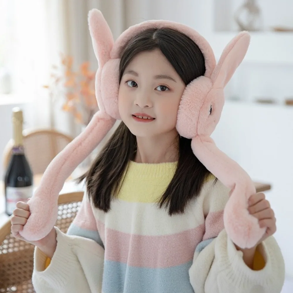 

Милые движущиеся прыгающие уши, зимние теплые наушники, подушка безопасности в форме сердца и кролика, наушники, студенческие грелки для ушей, зимний сезон