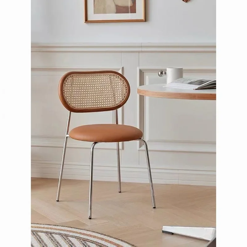 

Dining Chair Light Luxury Nordic Home Chic Style Retro Rattan Chair Mid-Ancient Ins Simple Modern Expression Coffee Chair