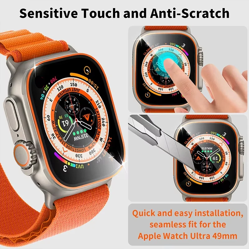 Displayschutzfolie für Apple Watch Ultra 4 49mm Gehäuse Zubehör Metallrahmen + Panzerglas iWatch Ultra 3/2 49mm Lünettenring – Detail 6