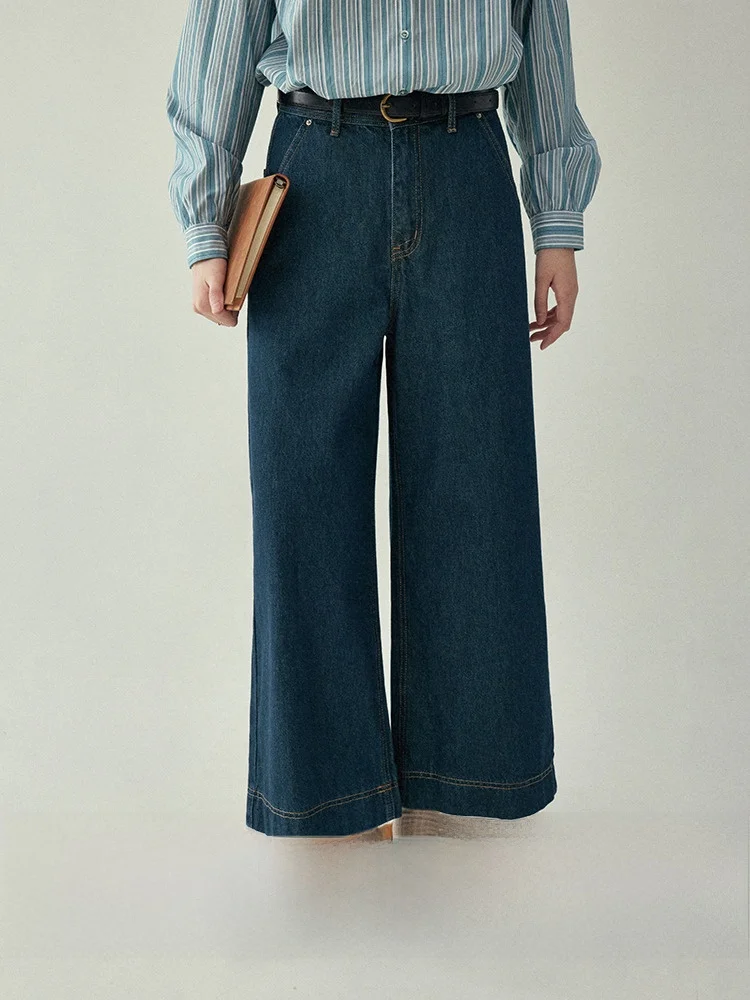 

Прямые джинсы с высокой талией на подкладке, женские джинсовые брюки в стиле ретро, весенне-осенний эффект похудения от Северного острова AMUU