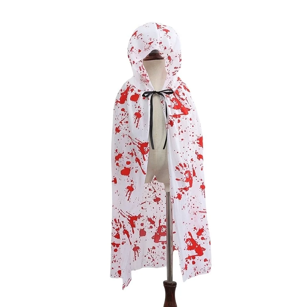 

Bloodstain Halloween Costume Cosplay Props Plaid Funny Halloween Death Cloak with Cap Dark Party Spider Web Cape All Saints' Day