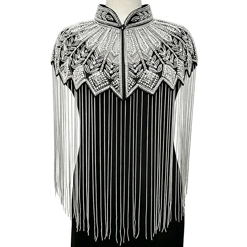 Luxury Hand Beaded Tassel Capelet Vintage Shoulder Embroidery Wrap With Long Tassels Elegant Shoulder Cover For Wedding Banquet