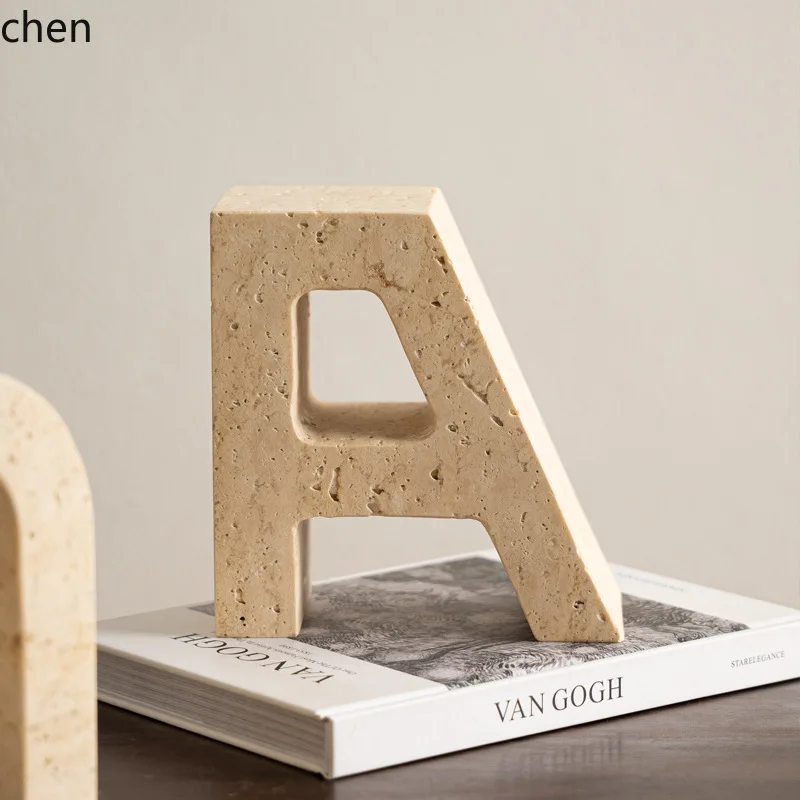 BJ-20 Yellow Travertine Bookend Ornament Living Room Open Shelf Bedroom Bookshelf Soft Decoration High-end Accessories