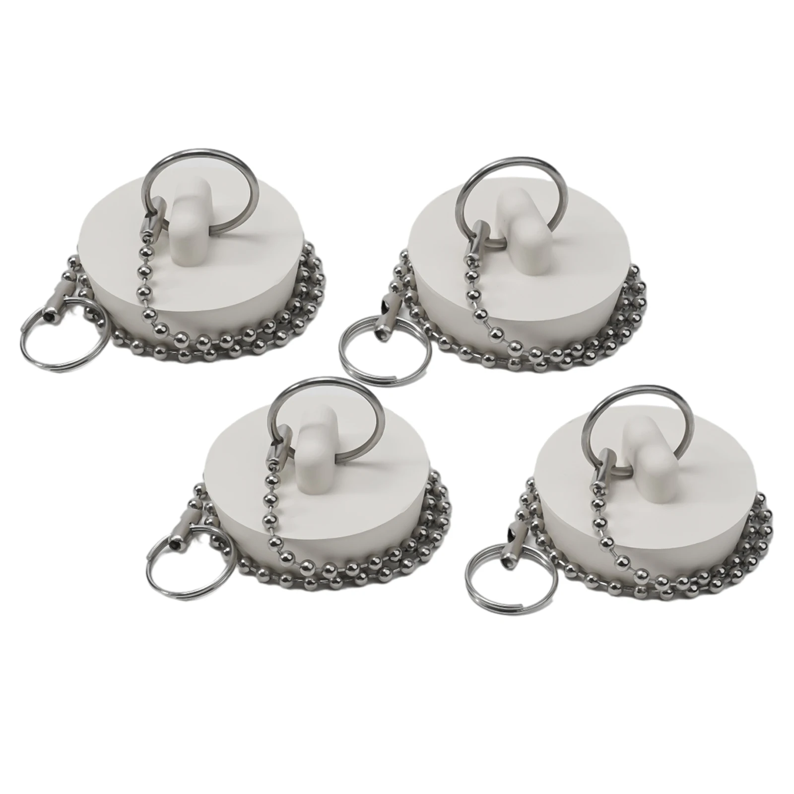 4 Rubber Drain Stoppers for Bath and Kitchen Sink Basins with Chain Fits 38mm and 45mm Drains for Effective Water Blockage