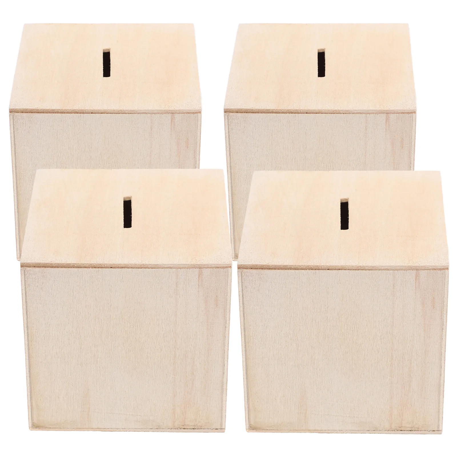 4 Pcs Coin Bank for Piggy Wood Saving Money Unfinished Boxes Decor