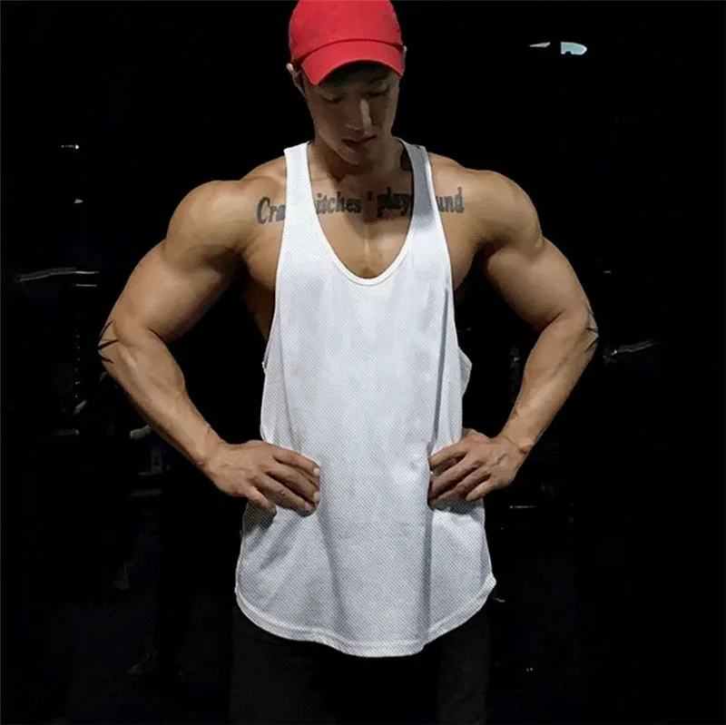 Men Mesh Stringer Tank Top Quick Dry Breathable Sleeveless Singlet For Bodybuilding Gym Jogging Fitness Sports Running Vest
