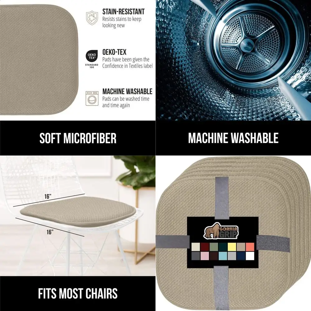 

Non-Slip Memory Foam Chair Cushions, Set of 6, 16x16 Inches, Beige, for Dining, Kitchen, Office, and Home Decor