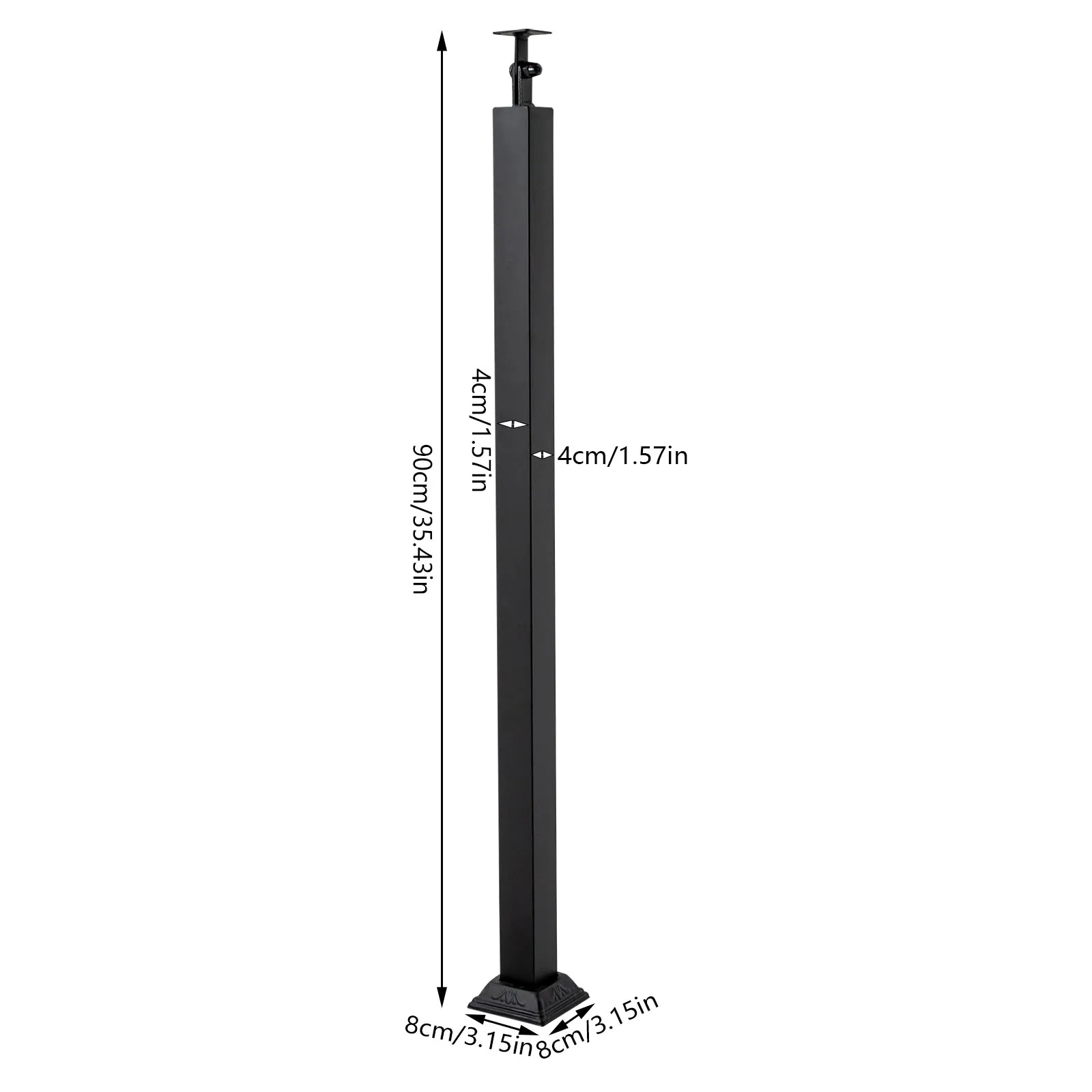 90cm Modern Black Iron Stair Balusters - Rectangular Posts, 180℃ Baking Paint, 270° Rotation, 220.5 lbs Load Bearing