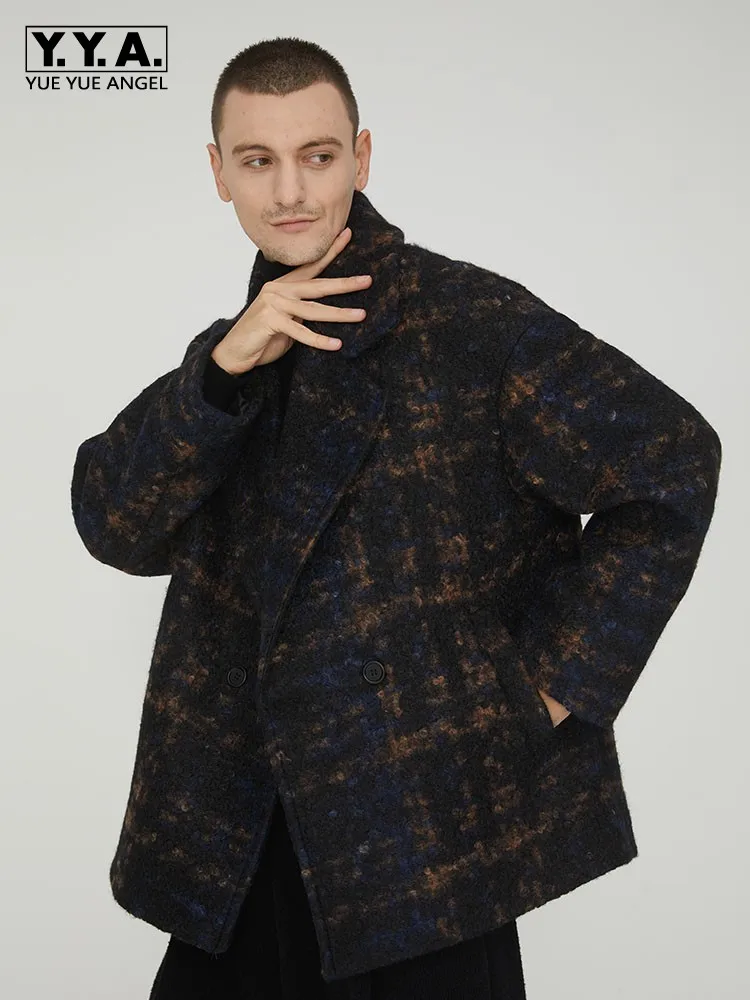 

Рабочее мужское осенне-зимнее пальто из искусственной шерсти, свободная двубортная куртка в клетку, Лидер продаж, повседневная верхняя одежда с отложным воротником