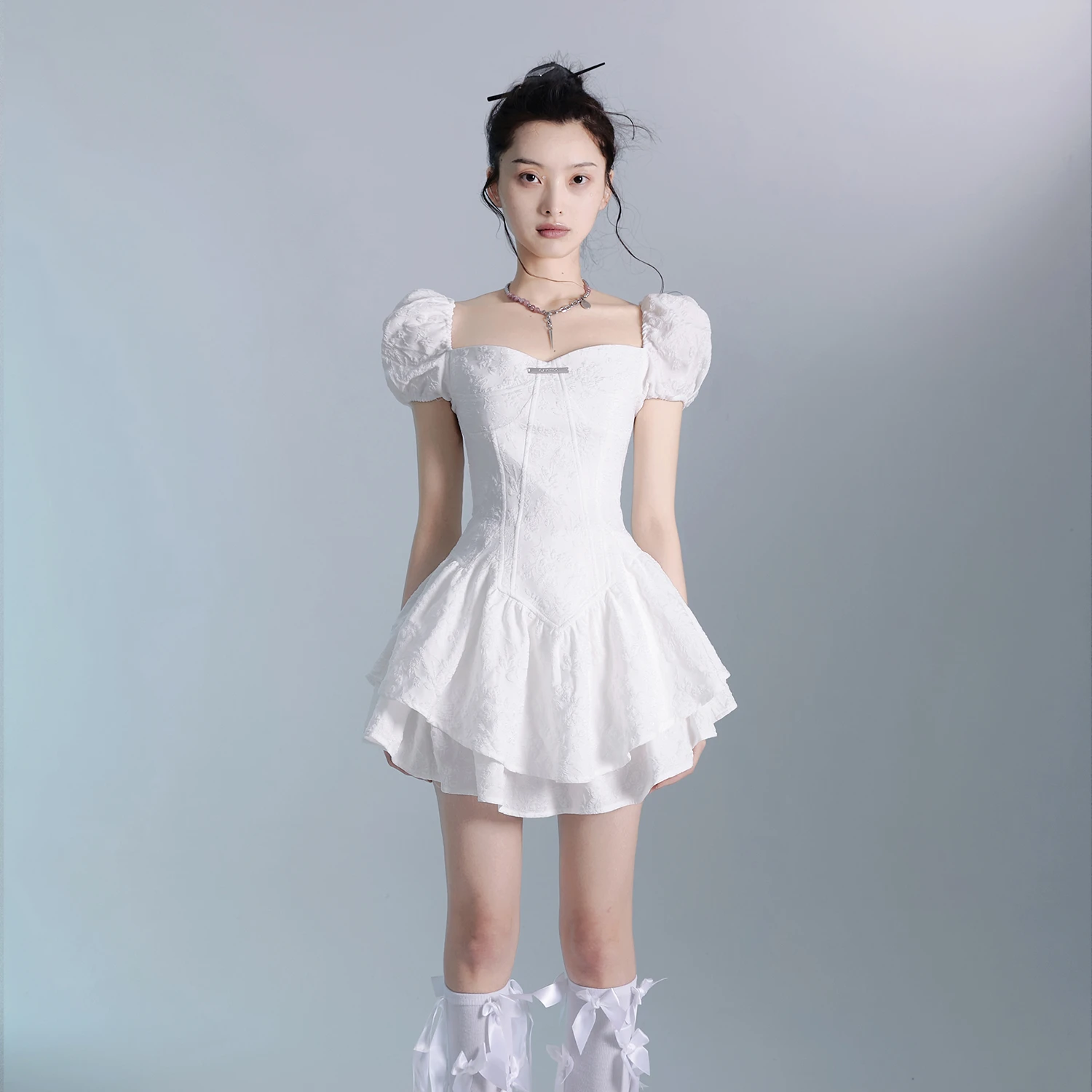 Birthday Girl Lace Doll Skirt Set Women Summer Pure Desire Bubble Sleeve Puffy Skirt Tea Break Fashion Two-Piece Suit