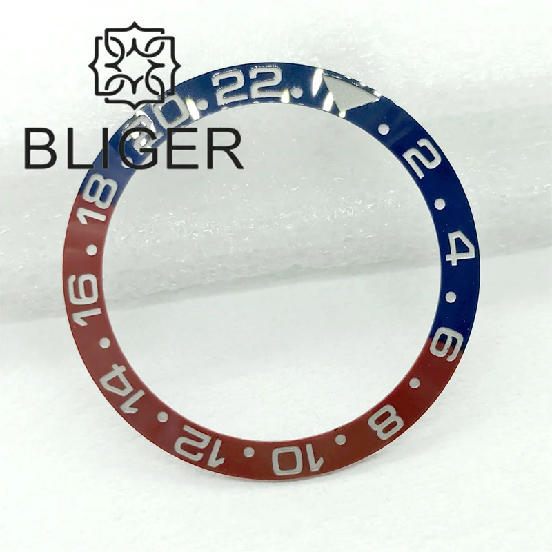 

BLIGER Original Ceramic Blue Red Bezel Insert Ring 24 Hours GMT 38mm*30.5mm for High Quality SUB Watch Case Replaced Accessories