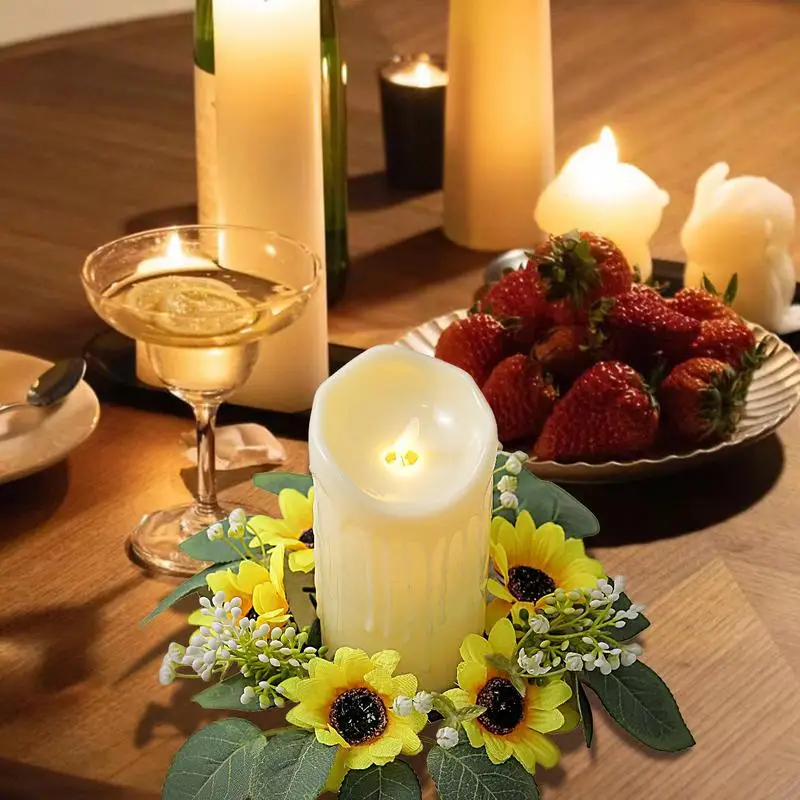Artificial Sunflower Candle Rings Wreath Decorative Candle Holder for Dining Table Wedding Spring Summer Flower Rings view 2