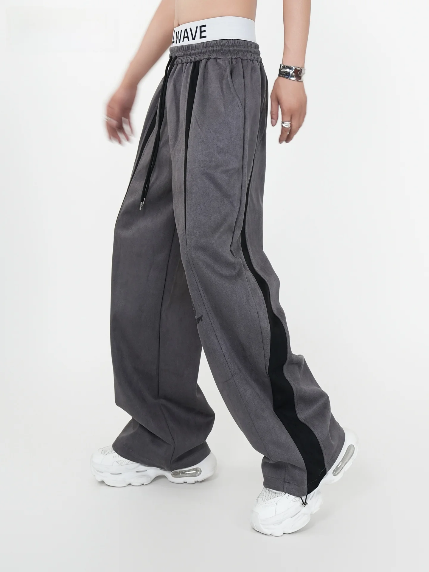 

VE2 American Retro 90s Suit Pants Sports Men's Women's Patchwork Casual Straight Leg Trousers Cuffed Leisure Faion