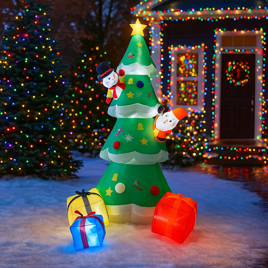 2.5M/8.2FT Opblaasbare Kerstboom Kerstman Sneeuwpop Lichten LED Home Decoraties Speelgoed Yard Xmas Supplies Vakantie Gazon decor