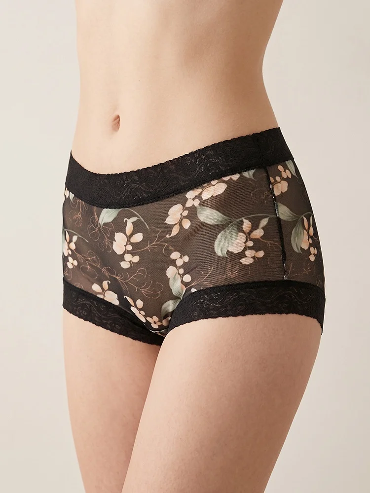 BirdTree 2PCS Women's 100% Real Silk Mesh Underwear, Thin Breathable Panties, Knitted Mid-waist Print Briefs, 2026 New S69715JF