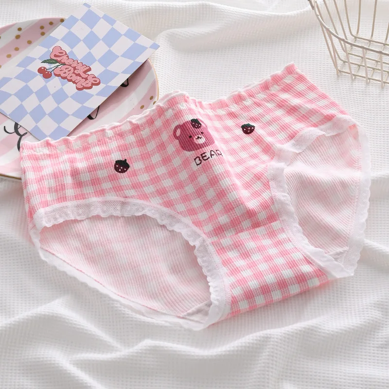 5 ks růžové květinové prodyšné kalhotky do poloviny pasu dámské japonské roztomilé tištěné dívčí studentské kalhotky spodní prádlo pro ženy - náhled 6