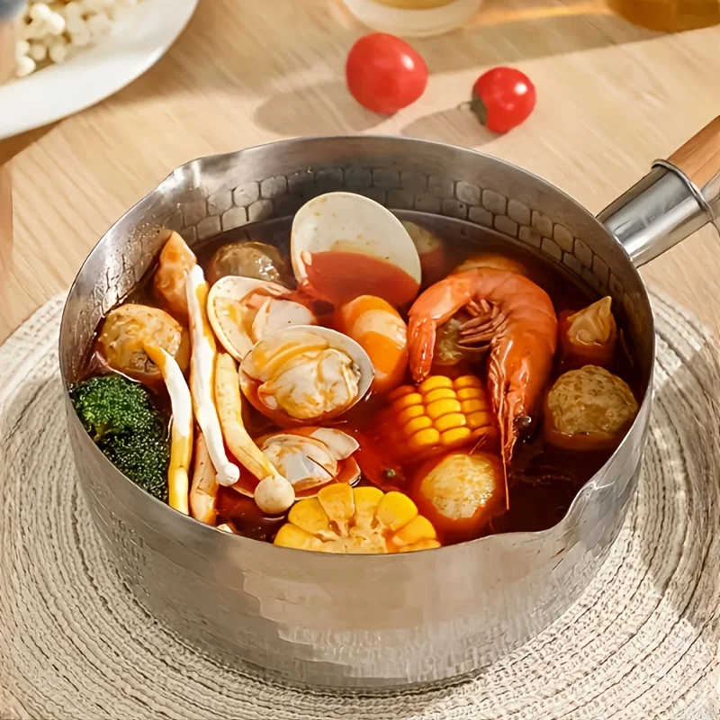 مقلاة مسطحة من الفولاذ المقاوم للصدأ، وعاء حساء المعكرونة، وعاء الحساء، وعاء الحليب، مقلاة غير لاصقة، مناسبة للنودلز والحساء وما إلى ذلك #2