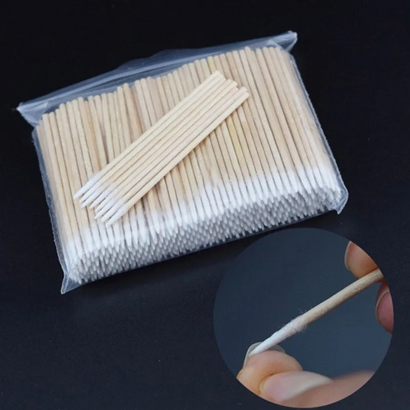 100/300 PCS Ear Care Clean Wood Handle Pointed Tip Head Cotton Semi Permanent Eyebrow Eyelash Tattoo Thread Beauty Makeup Remove