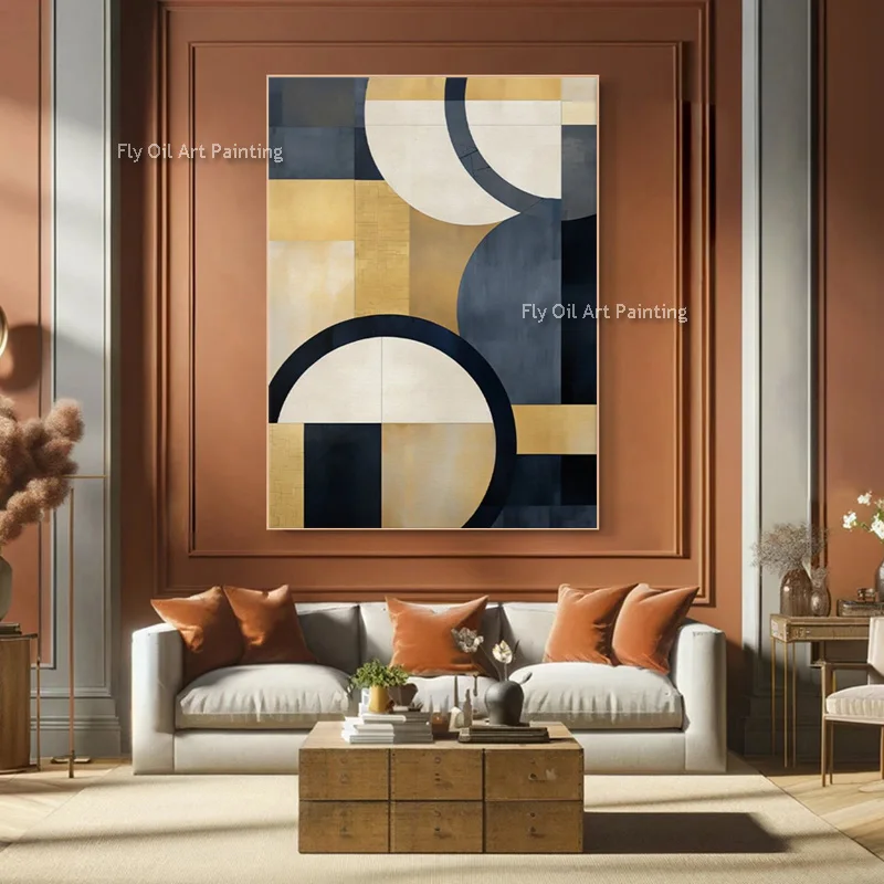 Hand Made Abstract Dark Blue And Yellow Home Wall Decor Items New Popular Simple Black Grey Canvas Men Oil Painting As Gifts