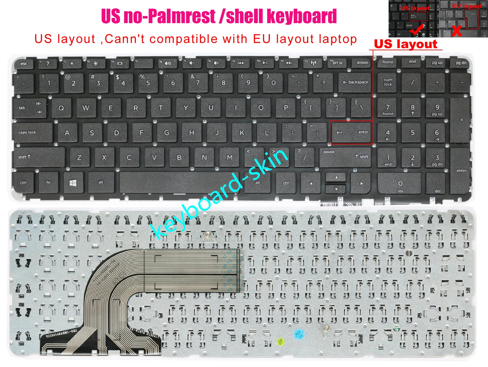 Nuevo teclado estadounidense sin marco sin retroiluminación para portátil HP Pavilion 250 G2/255 G2/256 G2/250 G3/255 G3/256 G3 series