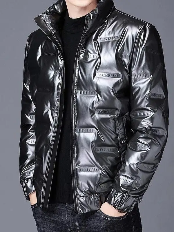 반짝이는 표면 경량 두꺼운 짧은 면 재킷 남성용 스탠드 칼라 겨울 아우터 패셔너블한 한국 스타일 코트