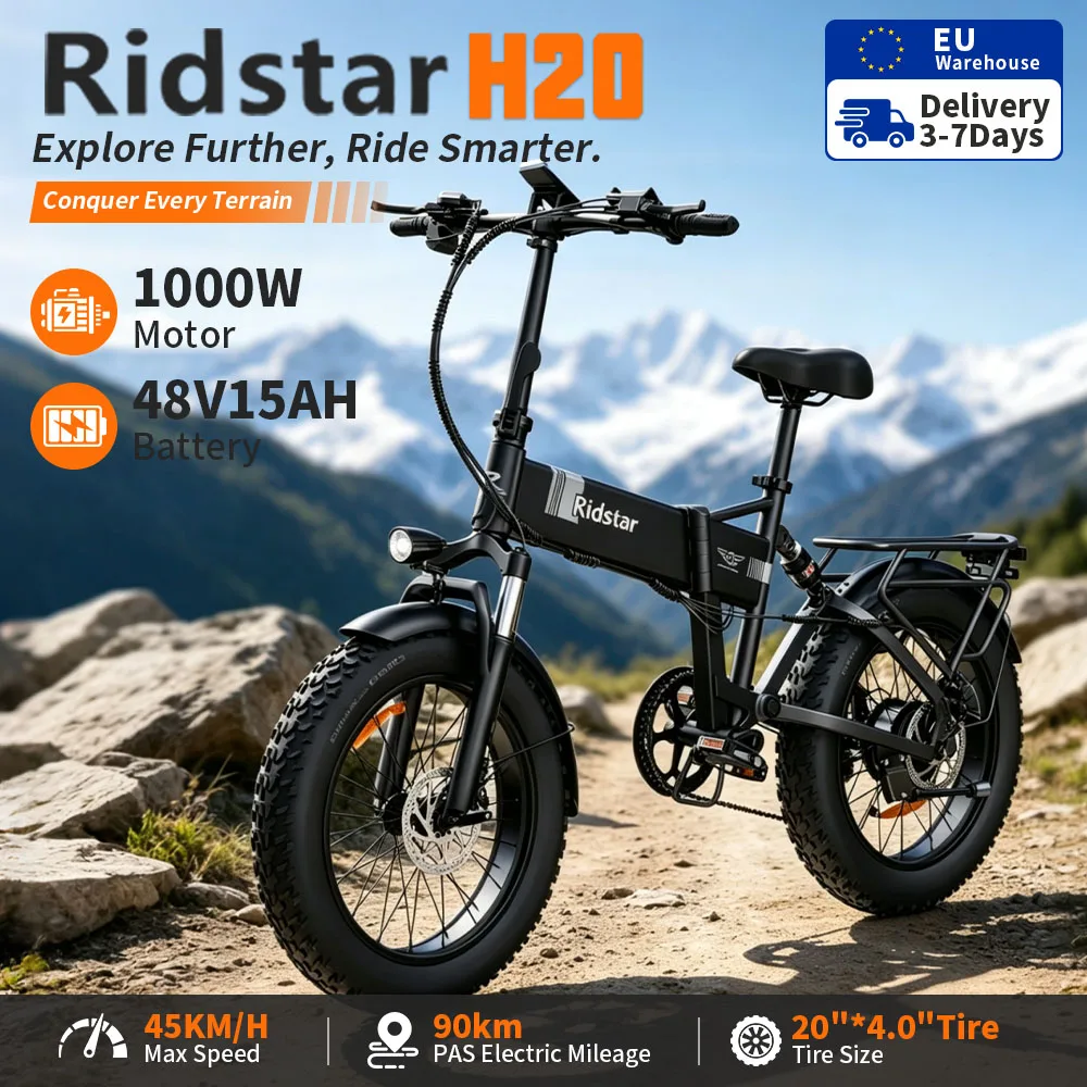 Bicicletta Elettrica Pieghevole Ridstar H20 2026 1000W EBIKE Leggera per Pendolari Urbani Telaio in Lega di Alluminio per Adulti 48V 15ah 45KM/H
