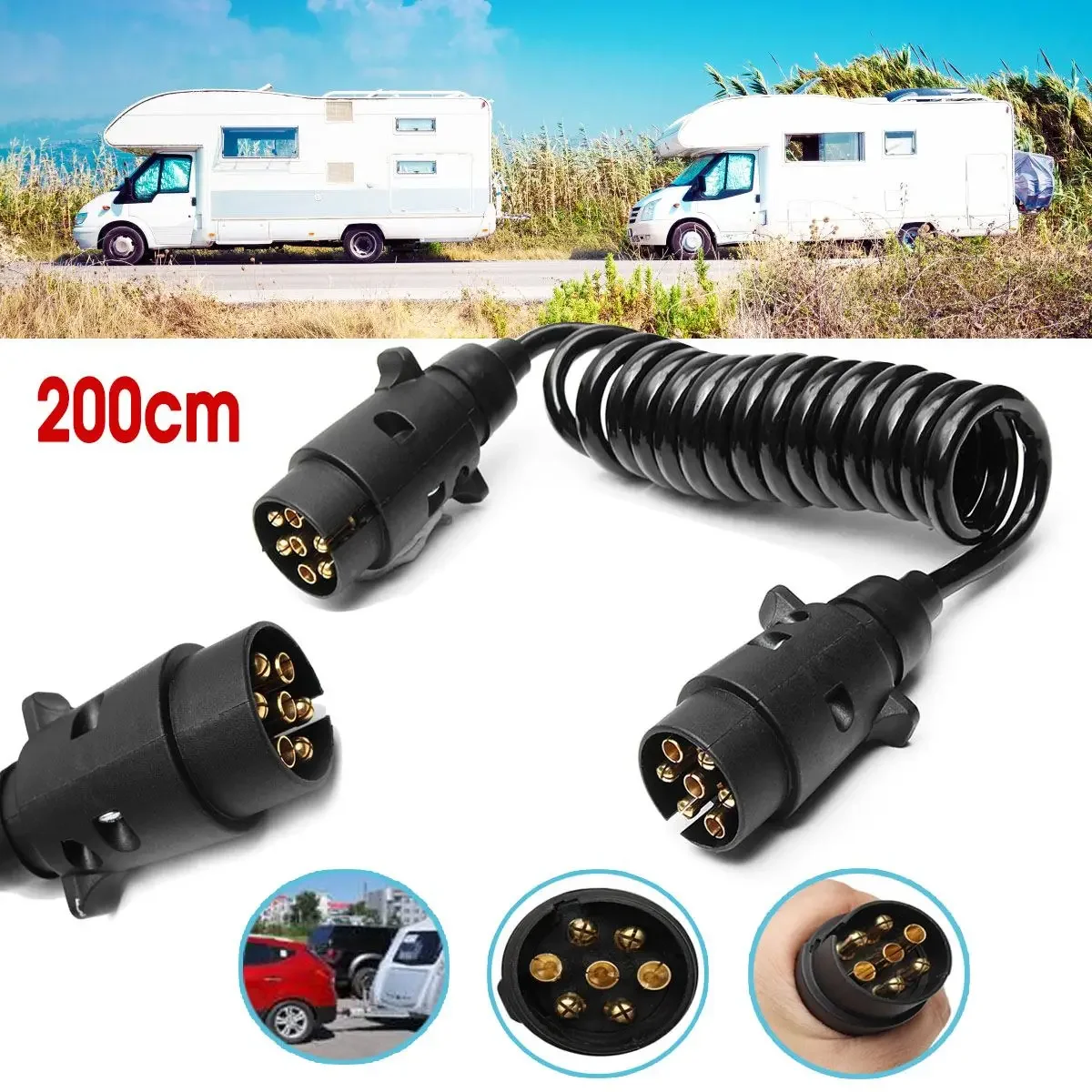 new 2M 200cm 7 Pin Car Towing Trailer Light Board Extension Cable Lead Truck Plug Socket Wire Part Couplings Circuit Plug Socket