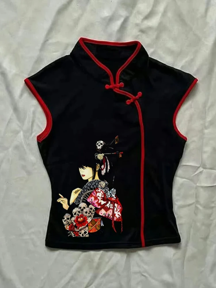 Harajuku Aesthetics Punk Streetwear Bequemes Oberteil für Damen im chinesischen Stil, Retro, schlank, vielseitig, klassisch, lässig, bedruckte T-Shirts – Detail 3
