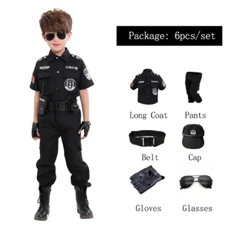 Dzieci policja kostiumy Cosplay dzieci Party karnawał specjalny mundur policjanta Halloween chłopcy armia policjanci odzież zestaw zabawek