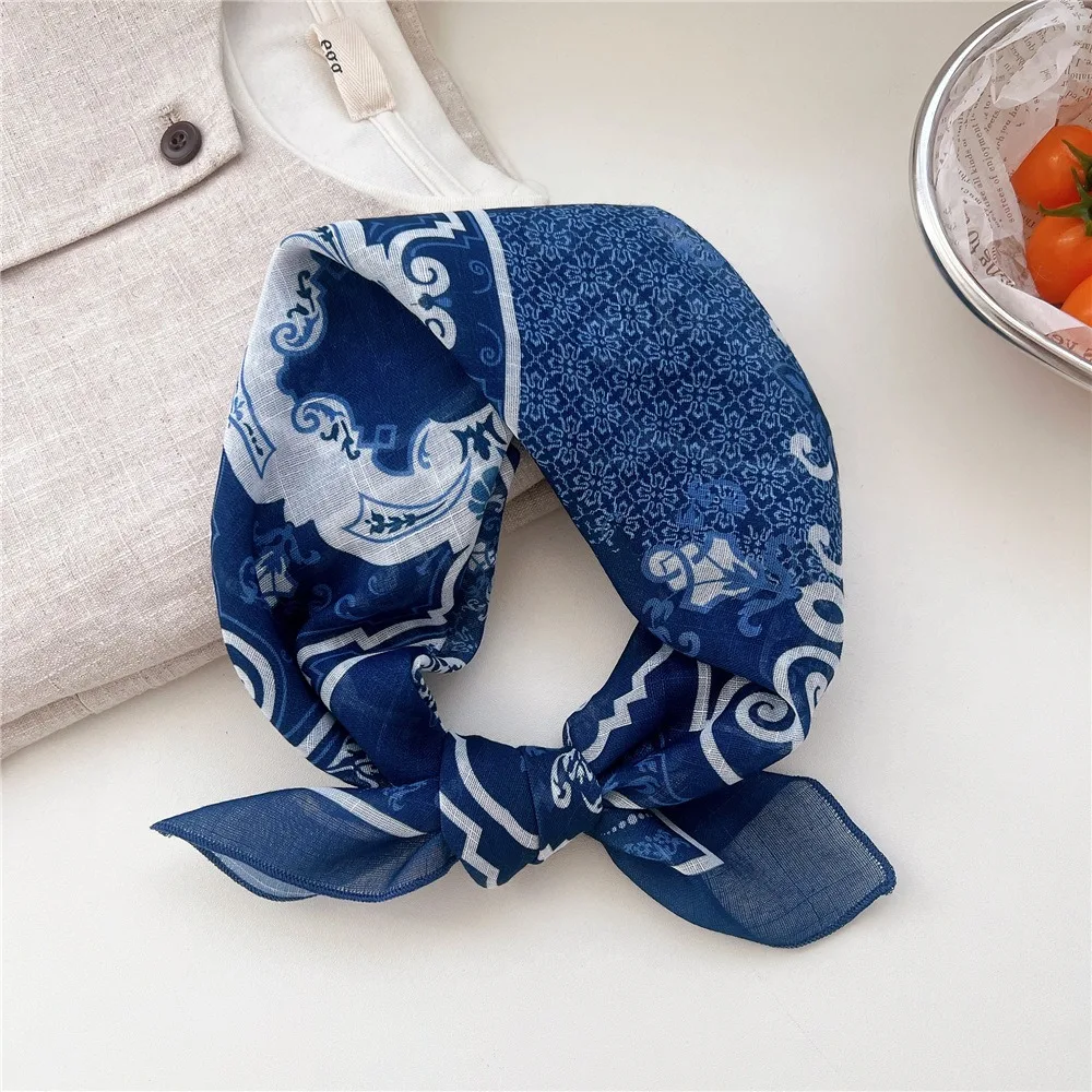 

All-match Cashew Small Square Scarf Floral Blue White Printed Silk Scarf Scarf Hair Band Korean Cotton Linen Print Scarves Women
