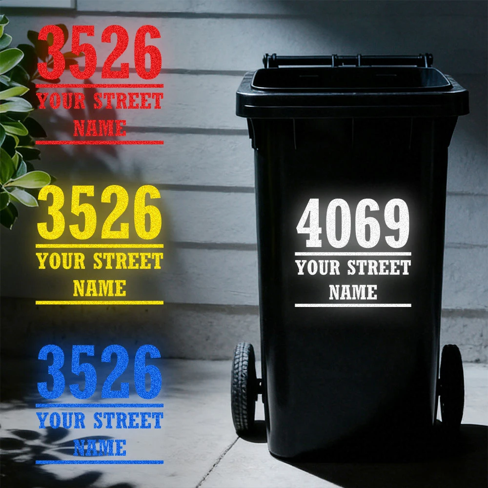 Custom Bin Sticker Reflective Trash Can Decal Custom House Number Address Label Waterproof Self‑Adhesive for Outdoor Dustbin