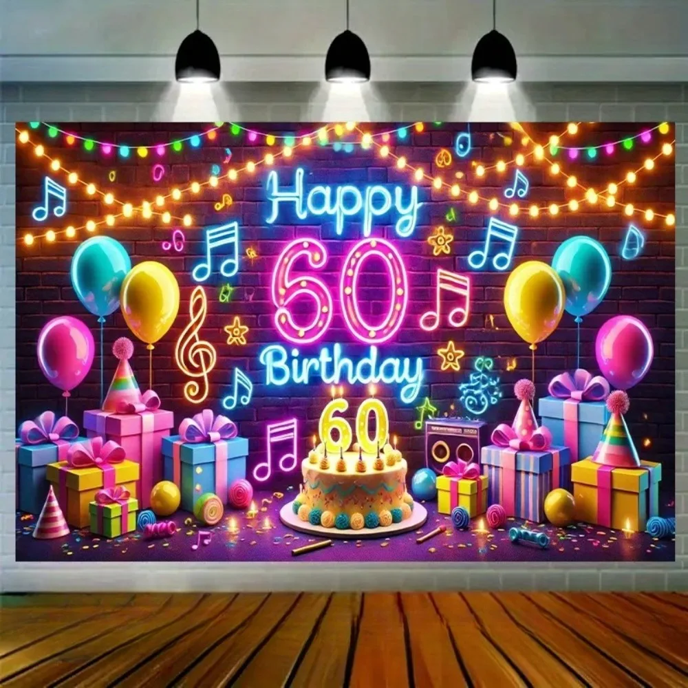 Neon Flash Rainbow Graffiti Splashing Theme Banner Background, Disco Rock Music, Birthday Party Decoration Photography Backdrop