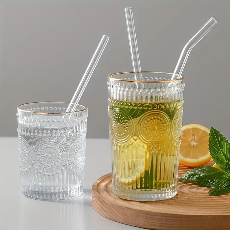 1set Heat Resistant Glass Straws with Brush - Set of 5 - Reusable and Washable,Perfect for Smoothies, Milkshakes, Tea, Juice