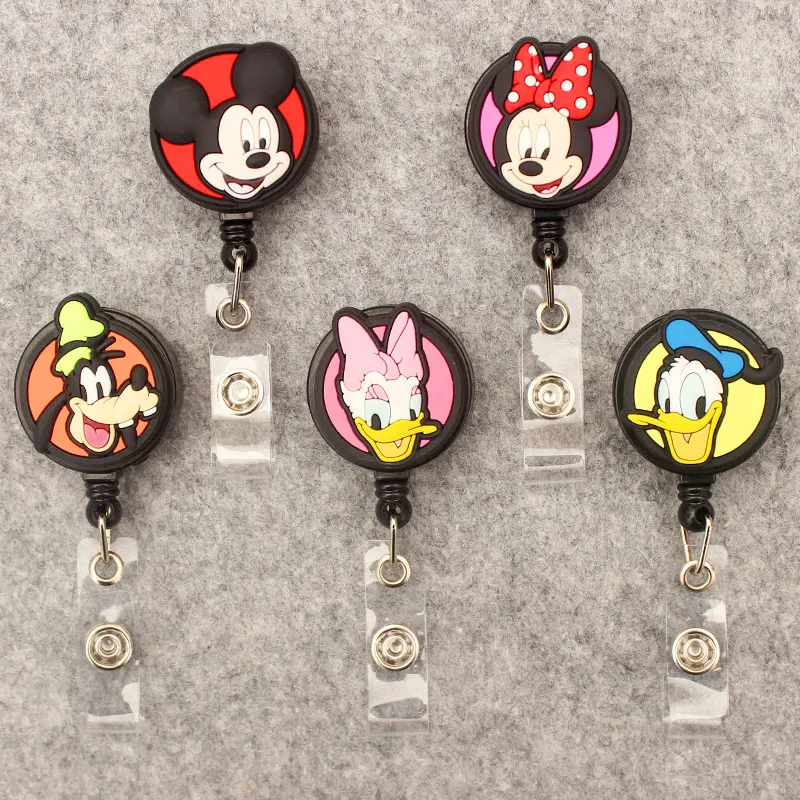 

Cartoon Black Couple Mouse Style Retractable Badge Reel Nurse Doctor Card Holder Office Hospital Supplies Boy Girl Name Card