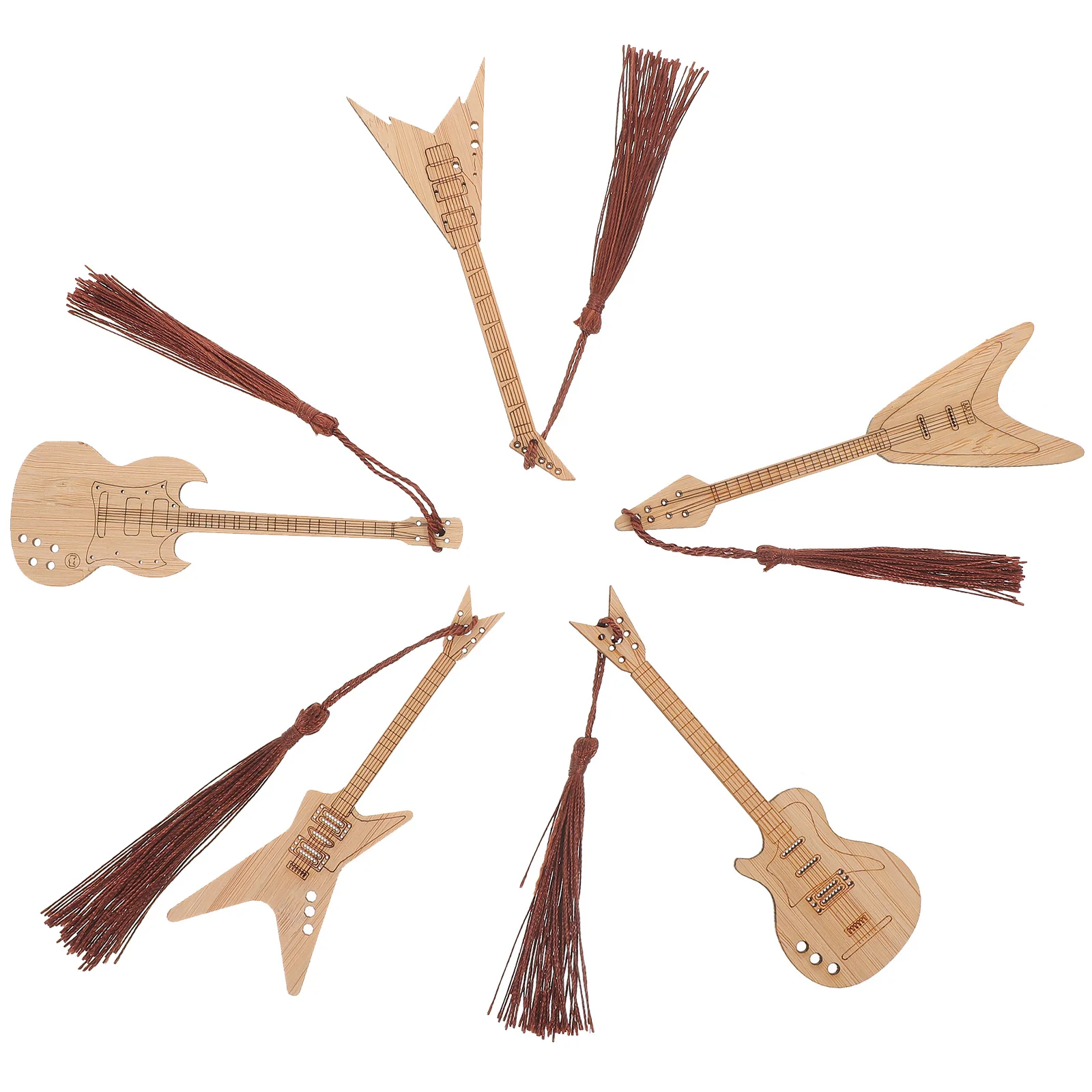 5Pcs Bamboo Guitar Shape Bookmarks Decorative Book Page Markers Unique Tassel Design Reading Gifts Guitar Modeling Bookmarks