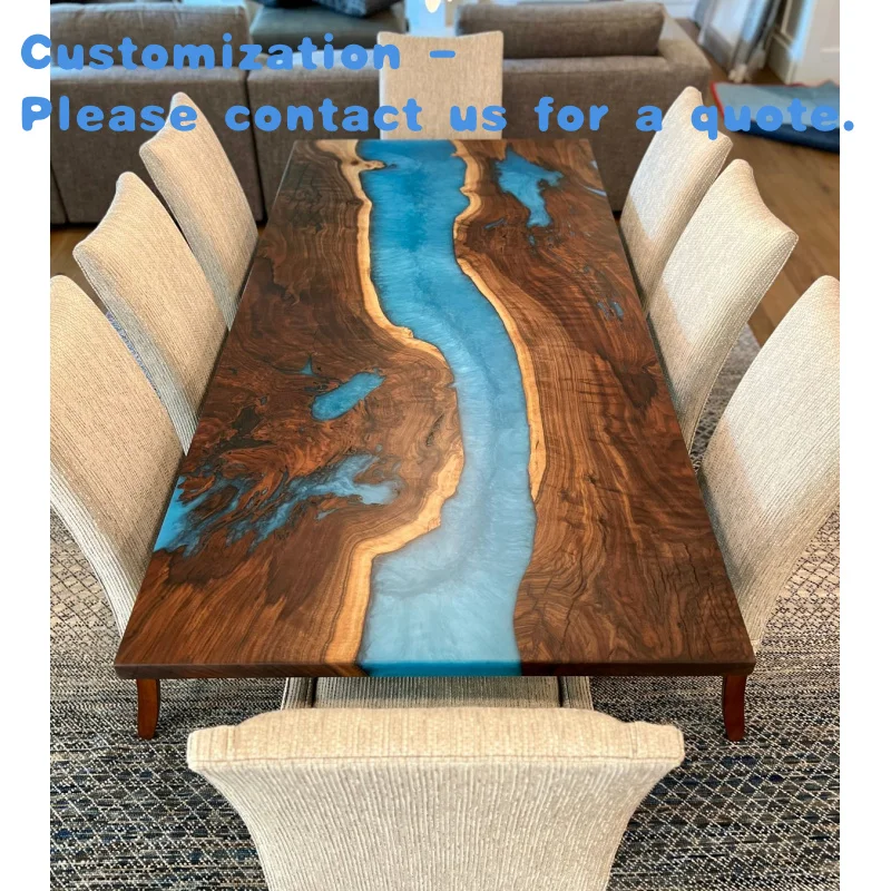 

custom.Elegant Customized Modern Design Handmade Dining Table Set Live River Design Epoxy Resin Table