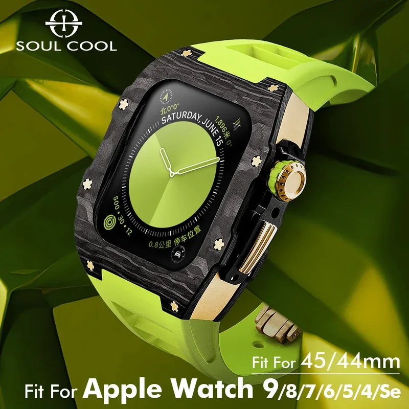 Cinturini Soul Cool IWatch Custodia in fibra di carbonio moda 45 44mm 9/8/7/6/5/4/SE 3 Per Apple Watch mod kit correas band custodia protettiva