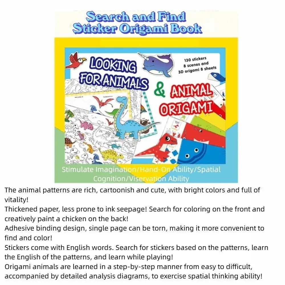 Ricerca creativa Trova libro di adesivi Divertenti cartoni animati Animali 3D Origami Libri Adesivo riutilizzabile interattivo