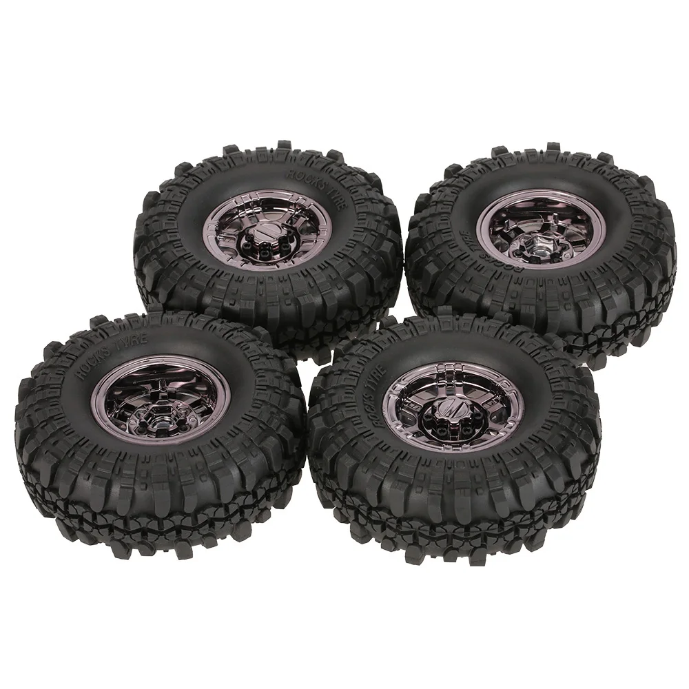 

4Pcs 1.9 Inch 110mm 1/10 Tires with Plating Beadlock Wheel Replacement for D90 SCX10 TF2 Remote Con