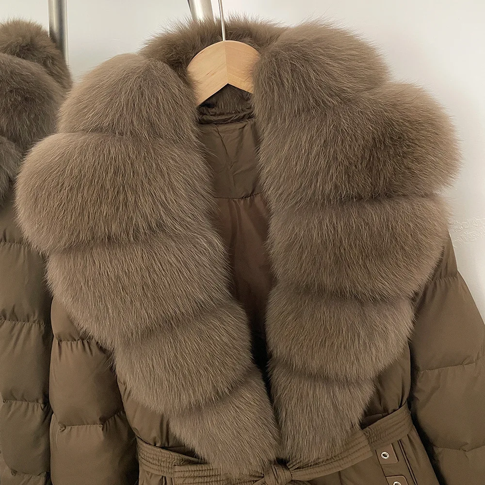 Warm Female Feathers Reality Fur Jacket White Duck Down Coat Women Waterproof Real Fox Fur Collar Autumn Winter Puffer Jacket view 5