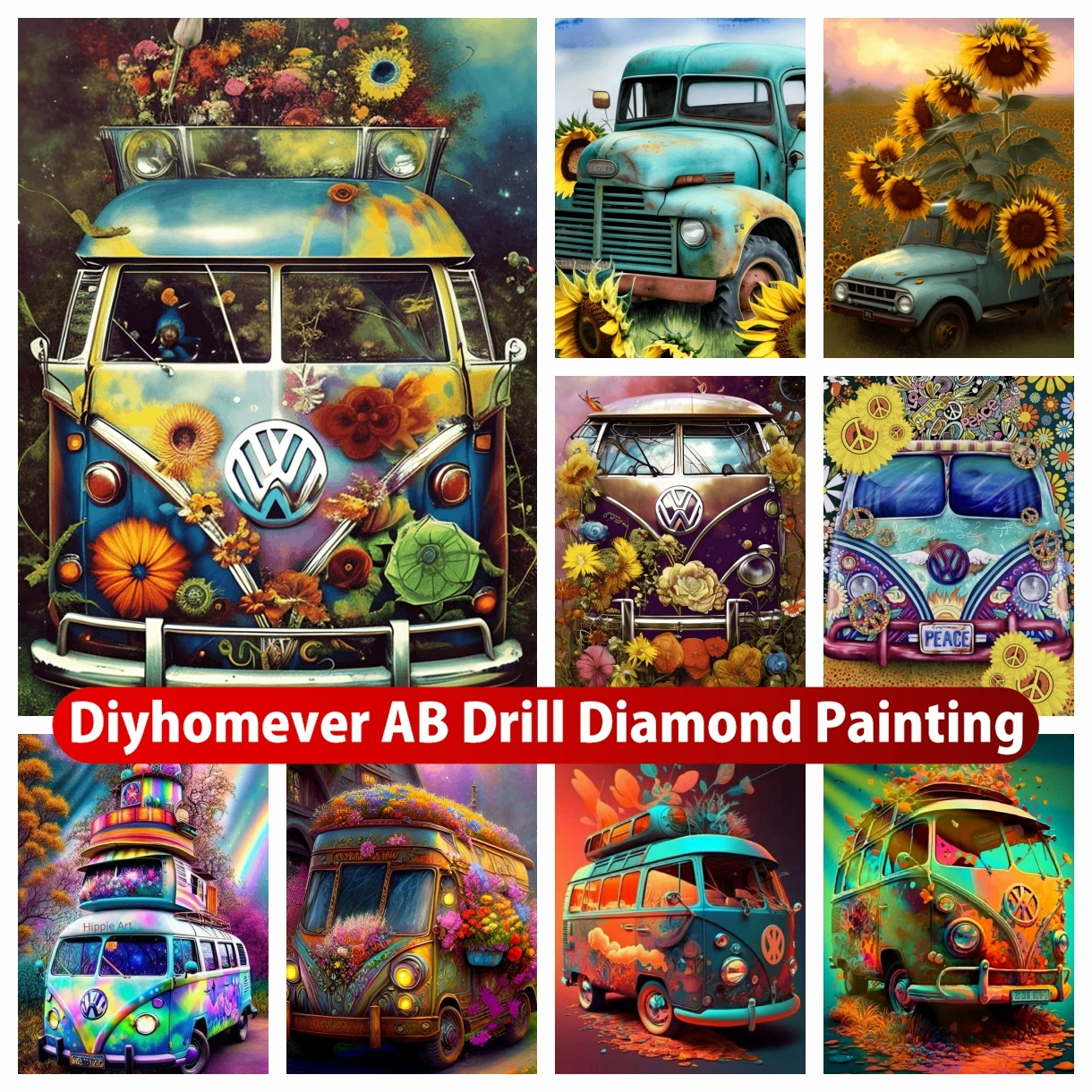 

Bus Sunflower 5D DIY AB Diamond Painting Embroidery Fantasy Landscape Art Cross Stitch Mosaic Pictures Handmade Home Decor Gift